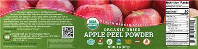 Photo of the Health Ranger Select Organic Dried Apple Peel Powder label