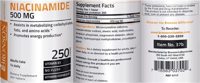 Photo of the Bronson Niacinamide 500 mg label