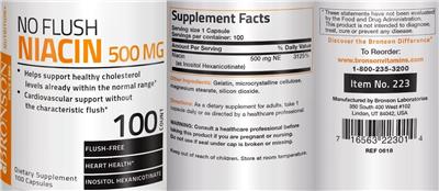 Photo of the Bronson No Flush Niacin 500 mg label