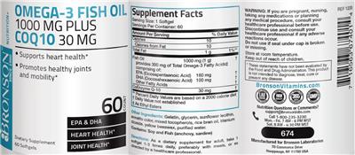 Photo of the Bronson Laboratories Omega-3 Fish Oil 1000 mg Plus CoQ10 30 mg label