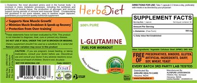 Photo of the Herbadiet L-Glutamine label
