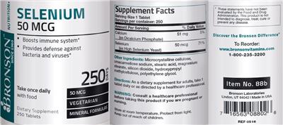Photo of the Bronson Selenium 50 mcg label