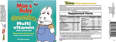 Photo of the Treehouse Kids Supplements Max & Ruby Gummies label