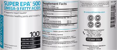Photo of the Bronson Super EPA 500 Omega-3 Fatty Acids label