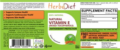 Photo of the Herbadiet Natural Vitamin E (Mixed Tocopherols) label