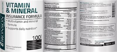 Photo of the Bronson Vitamin & Mineral Insurance Formula label