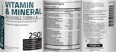 Photo of the Bronson Laboratories Vitamin & Mineral Insurance Formula label