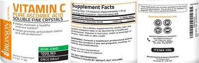 Photo of the Bronson Vitamin C Pure Ascorbic Acid Soluble Fine Crystals 1000 mg label