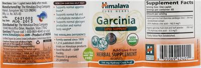 Photo of the Himalaya Garcinia Lipid Support label