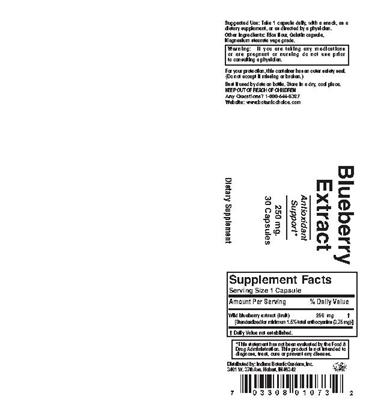 Photo of the Indiana Botanic Gardens Blueberry Extract 250 mg label