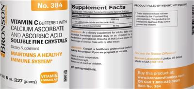 Photo of the Bronson Laboratories Vitamin C Buffered with Calcium Ascorbate and Ascorbic Acid label
