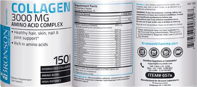 Photo of the Bronson Collagen 3000 mg Amino Acid Complex label