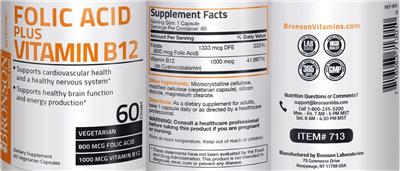 Photo of the Bronson Folic Acid 800 mcg Plus Vitamin B12 1000 mcg label