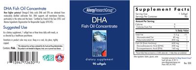 Photo of the Allergy Research Group DHA Fish Oil Concentrate label