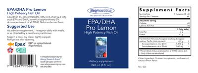 Photo of the Allergy Research Group EPA/DHA Pro Lemon label