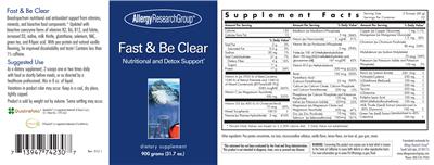 Photo of the Allergy Research Group Fast & Be Clear label