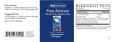 Photo of the Allergy Research Group Free Aminos label
