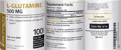 Photo of the Bronson L-Glutamine 500 mg label
