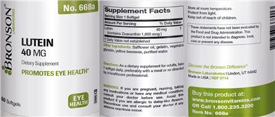 Photo of the Bronson Laboratories Lutein 40 mg label
