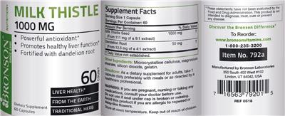 Photo of the Bronson Milk Thistle 1000 mg label