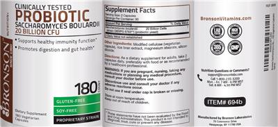 Label of Clinically Tested Probiotic Saccharomyces Boulardii 20 Billion CFU