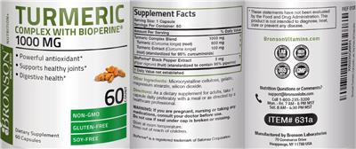 Photo of the Bronson Turmeric Complex 1000 mg with BioPerine label