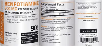 Photo of the Bronson Benfotiamine 300 mg label