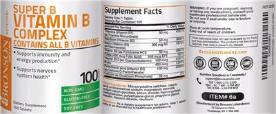 Photo of the Bronson Super B Vitamin B Complex label