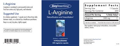 Photo of the Allergy Research Group L-Arginine label
