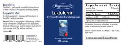 Photo of the Allergy Research Group Laktoferrin label