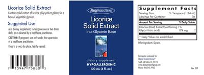 Photo of the Allergy Research Group Licorice Solid Extract label