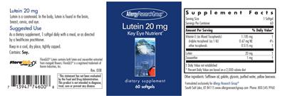 Photo of the Allergy Research Group Lutein 20 mg label