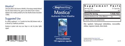 Photo of the Allergy Research Group Mastica label