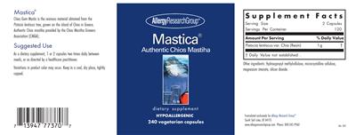 Photo of the Allergy Research Group Mastica label