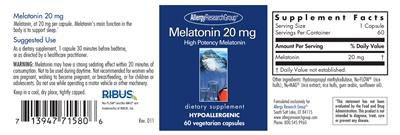 Photo of the Allergy Research Group Melatonin 20 mg label