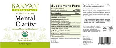 Photo of the Banyan Botanicals Mental Clarity label