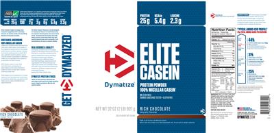 Photo of the Dymatize Elite Casein Rich Chocolate label