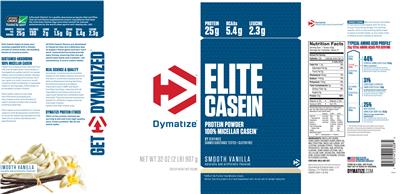 Photo of the Dymatize Elite Casein Smooth Vanilla label