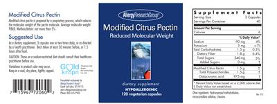Photo of the Allergy Research Group Modified Citrus Pectin label