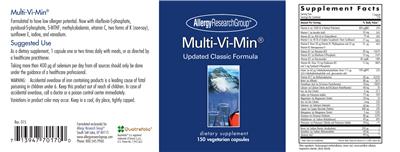 Photo of the Allergy Research Group Multi-Vi-Min label