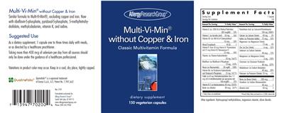Photo of the Allergy Research Group Multi-Vi-Min without Copper & Iron label