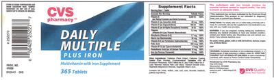 Photo of the CVS Pharmacy Daily Multiple Plus Iron label