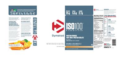 Photo of the Dymatize ISO100 Hydrolyzed Orange Dreamsicle label