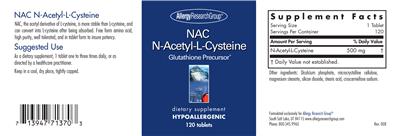 Photo of the Allergy Research Group NAC N-Acetyl-L-Cysteine label