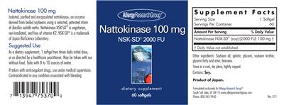 Photo of the Allergy Research Group Nattokinase 100 mg label