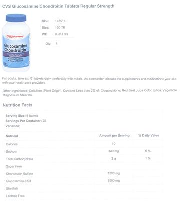 Photo of the CVS Pharmacy Glucosamine Chondroitin Regular Strength label
