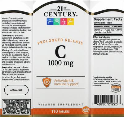 Photo of the 21st Century C 1000 mg label