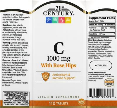Photo of the 21st Century C 1000 mg with Rose Hips label