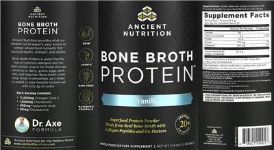 Photo of the Ancient Nutrition Bone Broth Protein Vanilla label