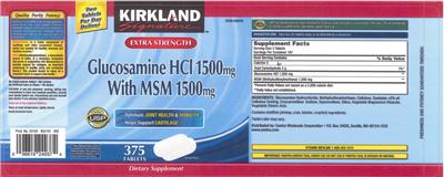 Photo of the Kirkland Signature Glucosamine HCl 1500 mg with MSM 1500 mg label